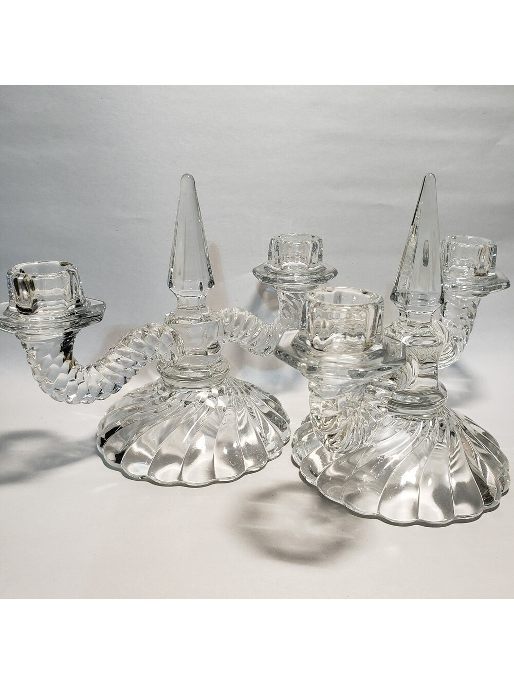 Fostoria Colony Double Arm Candlestick Candelabra Clear Swirl Crystal Holder